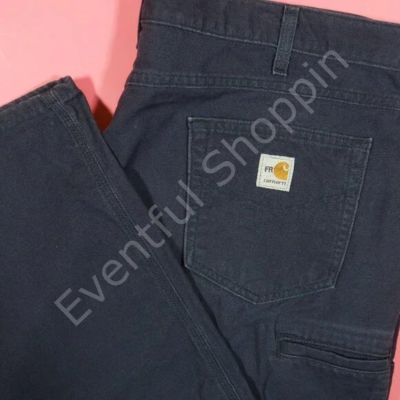 Carhartt Pants Mens 42 Blue Flame Resistant Cargo Cat 2 Canvas - Picture 1 of 6